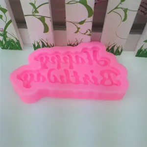 Stampo in silicone rosa Happy Birthday per decorazione torta di fondente e pasticceria.