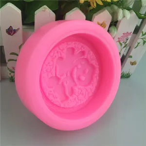 Pink silicone soap mold featuring Chinese Fu character for handmade soap and baking crafts