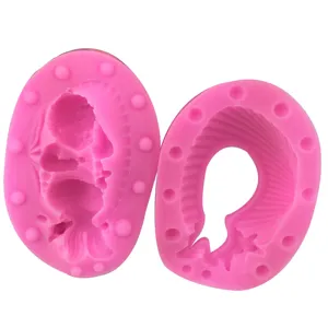Pink 3D mermaid silicone mold detail shot, perfect for handmade fondant cake and resin craft.