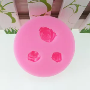 3 cavity mini rose silicone mold for fondant cake chocolate and epoxy resin crafting.
