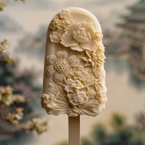 3D floral ice cream silicone mold peony flower carved DIY popsicle maker kitchen tool
