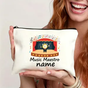 Leinwand Federmäppchen Reißverschluss Tasche mit niedlichem Musikbühne Cartoon Design.