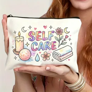 Leinwand Kosmetiktasche mit Aquarell Self Care Druck, süße Reißverschlusstasche Aufbewahrung.