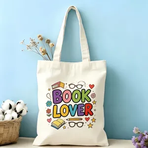 Sac cabas en toile avec imprime cartoon de passionne de lecture colore au quotidien.