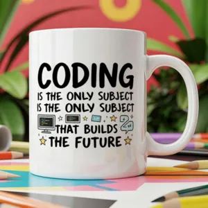 Coding theme ceramic coffee mug, creative gift cup for daily office and home use detail view.