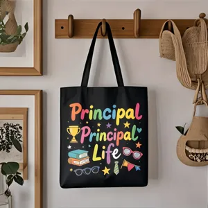 Schwarze Canvas Tragetasche mit buntem Lehrer Principal Life Print, grosse Kapazitaet.