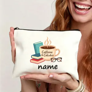 Personalisiertes Canvas Federmäppchen mit süßem Kaffee und Buch Grafik Detailansicht