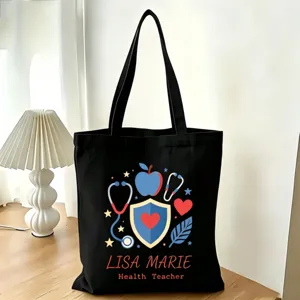 Personalisierte Canvas Tragetasche für Lehrer mit medizinischem Motiv und langem Henkel.