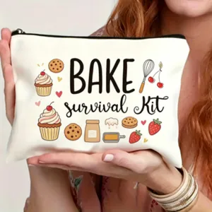 Leinen Reißverschluss Tasche Federmäppchen Kosmetiktasche süßes Backen Design Organizer