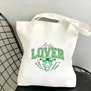 Sac cabas en toile imprimé léopard nœud vert, sac à main esthétique décontracté Art Lover.