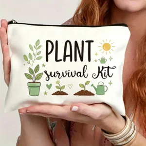 Detailansicht der niedlichen Pflanzen Canvas Kosmetiktasche mit Reißverschluss, perfekt.