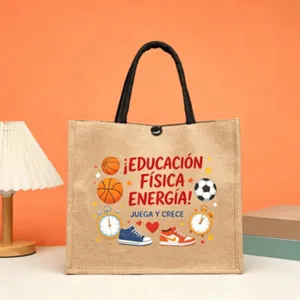 Bolso tote de yute para profesor de español con lindo estampado deportivo, gran bolsa de compras.