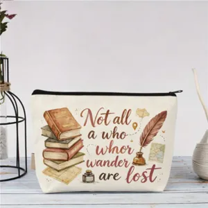 Vintage Segeltuch Kosmetiktasche, retro literarisches Zitat Reise Make-up Etui für Damen.