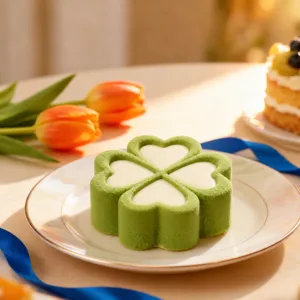 Green clover heart shaped silicone mousse cake mold for French dessert baking tools.