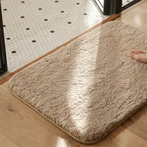 Alfombrilla de Baño Flocada Espesada Alfombra de Suelo Absorbente Antideslizante para Baño Cocina Dormitorio Color Sólido Moderno Minimalista
