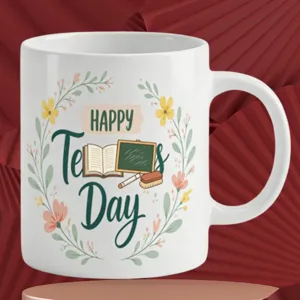 Tazza da caffè in ceramica bianca con splendida ghirlanda floreale e design per docenti.