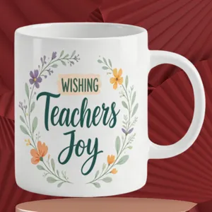 Tazza da caffè in ceramica bianca con ghirlanda di fiori ad acquerello e tema insegnanti.