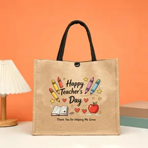 Teacher's Day Jute Tote Bag Large Capacity Casual Canvas Handbag Appreciation Gift