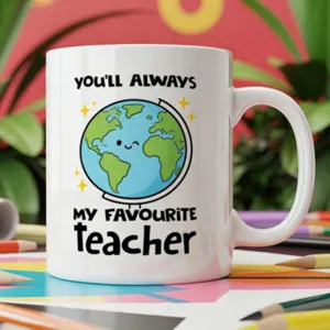Cartoon Smiley Face Bone China Mug Printed My Favourite Teacher Ceramic Coffee Cup Gift For Office Daily School Unisex