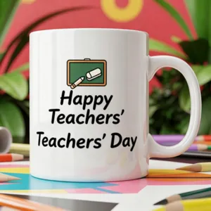 Taza de café de cerámica blanca para profesores con bonito patrón de pizarra.