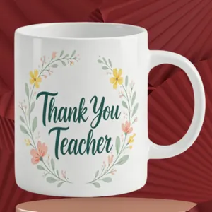 Tazza in ceramica bianca con ghirlanda floreale, regalo perfetto per insegnanti.