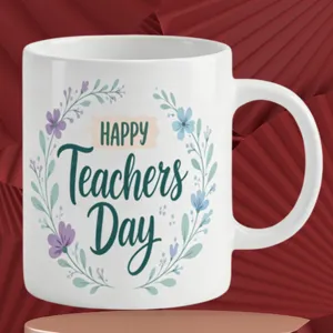 Tazza da caffè in ceramica bianca con design floreale ad acquerello, regalo festa docenti.