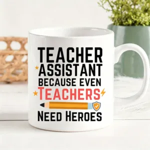 Tazza da caffè motivazionale per assistente scolastico con simpatico disegno di matita.
