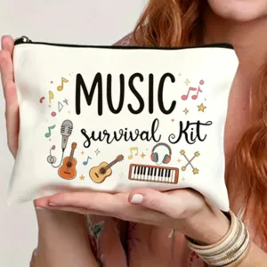 Leinwand Kosmetiktasche mit Reißverschluss und Musik Motiv für die tägliche Aufbewahrung.
