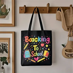 Schwarze Segeltuch Tragetasche mit bunten Buchstaben, große Kapazität Lehrertasche.