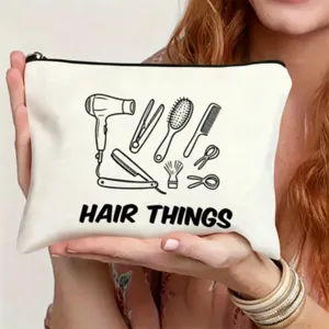 Simple black and white line art canvas cosmetic storage bag zipper pouch for daily use.