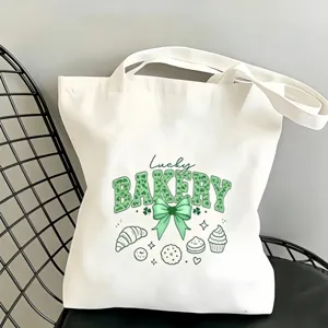 Sac cabas en toile à lettres léopard et nœud vert pour boulangerie café enseignant camping