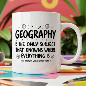 Teacher geography coffee mug ceramic white office cup funny subject gift present drinkware