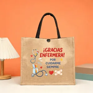 Bolso tote de yute con estampado de enfermera, bolsa de compras reutilizable grande.