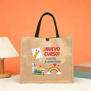 Spanish school jute tote bag large capacity colorful cartoon printed casual handbag
