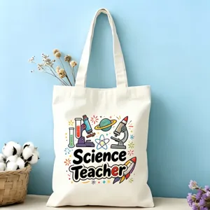 Sac cabas en toile avec imprimé professeur de sciences, sac en coton durable quotidien.