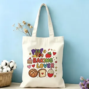 Sac cabas en toile avec joli imprimé coloré d'amoureux de pâtisserie en coton chic.
