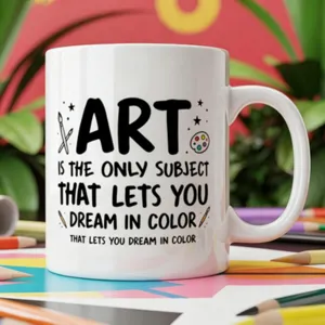 Art teacher coffee mug ceramic cup cute art theme gift ceramic mug with colorful design