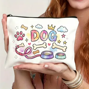 Nahaufnahme Detail der Aquarell Hund Print Leinwand Kosmetiktasche mit Reißverschluss.