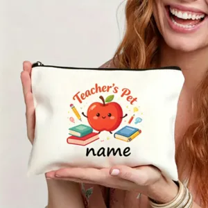Personalisiertes lehrer leinwand federmäppchen süße apfel cartoon illustration tasche