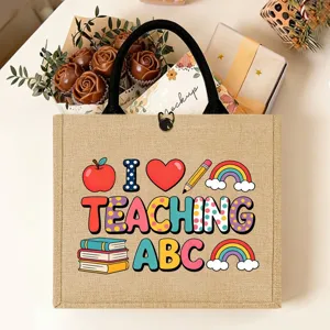 Borsa Tote in Iuta e Lino Regalo Insegnante Stampa Tema Educativo Borsa a Mano Grande Capacità Shopping Donna Quotidiano