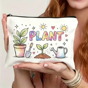 Nahaufnahme Detail der Aquarell Pflanzen Druck Leinen Kosmetiktasche mit Reißverschluss Tasche.
