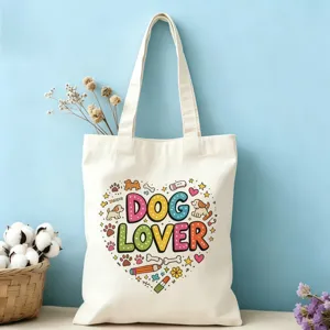 Sac cabas en toile avec joli imprime graphique de chien, ideal pour l'utilisation quotidienne.