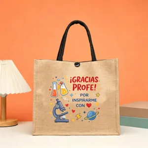 Bolso tote de yute con estampado de profesor, bolso casual espacioso para uso diario.