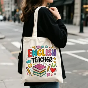 Leinwand Tragetasche mit Englischlehrer Cartoon-Druck, lässige Ästhetik Schultertasche für Alltag.