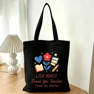 Personalisierte Lehrerin Canvas Tragetasche schwarze Umhängetasche mit Namen Dankeschön Geschenk