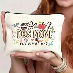 Borsa con cerniera in tela, trousse per trucco con simpatica stampa lettera mamma di cani quotidiana.