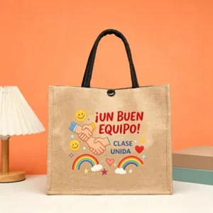 Bolsa tote de yute con estampado de dibujos animados en español, bolso grande para profes.