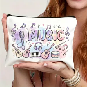 Kosmetiktasche aus Leinen mit Musik Aquarell Motiv, Reißverschluss, Reiseetui.