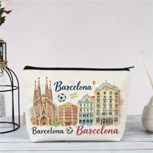 Stoff Kosmetiktasche mit Barcelona Aquarell Stadt Druck, tragbare Make-up Aufbewahrung.