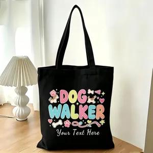 Simpatica Borsa Tote in Tela Stampata a Cartoni Animati Borsa a Spalla Grande Capacità Borsa da Spesa Grafica Casual per Unisex Uso Quotidiano Nero Bianco